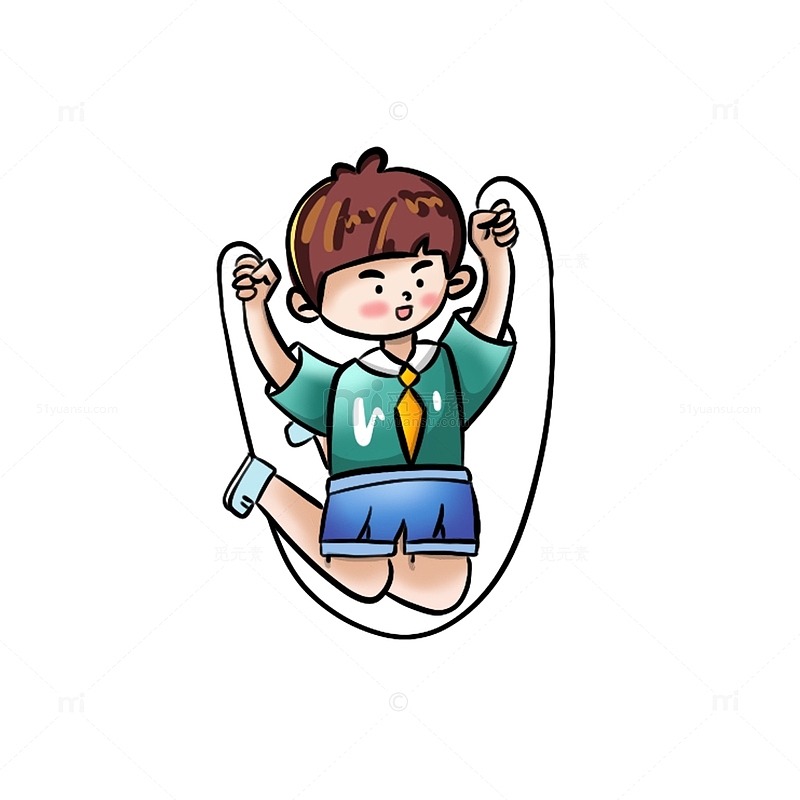 蓝绿卡通可爱学生开学季做游戏跳绳卡通人物