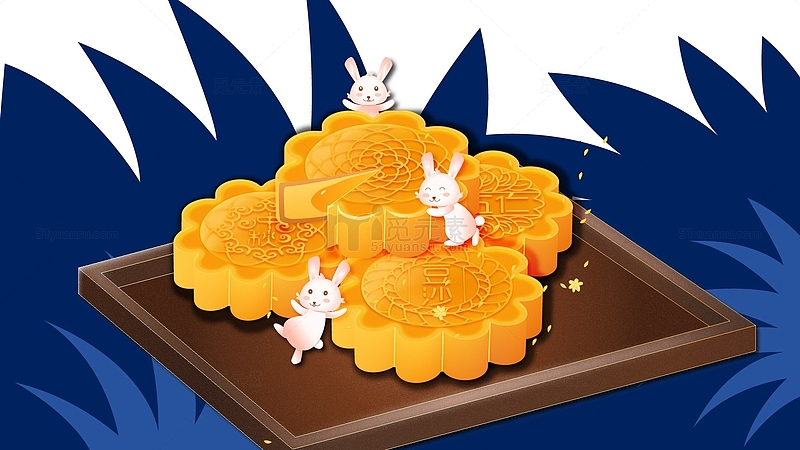 兔子月饼桂花中秋节手绘图