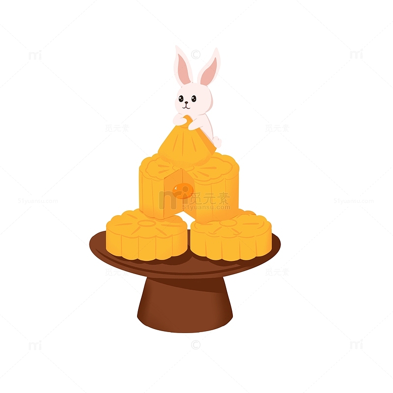中秋节创意偷吃月饼的小兔子免抠元素