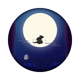 蓝色扁平中秋月夜中秋节精品素材插画