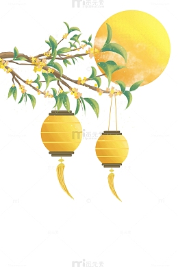 中秋节国潮手绘桂花灯笼月亮