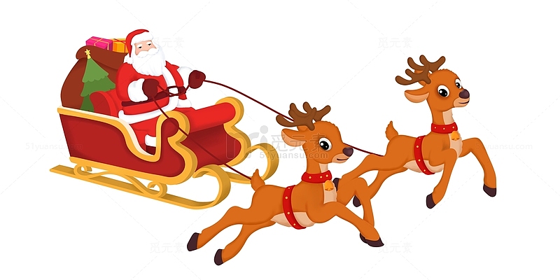 手绘插画圣诞老人麋鹿拉雪橇