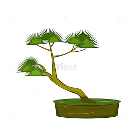 绿色卡通盆栽柏树