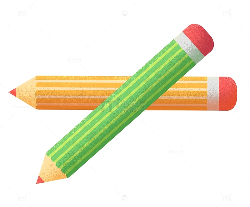 开学季绿色黄色卡通手绘铅笔学习用具文具