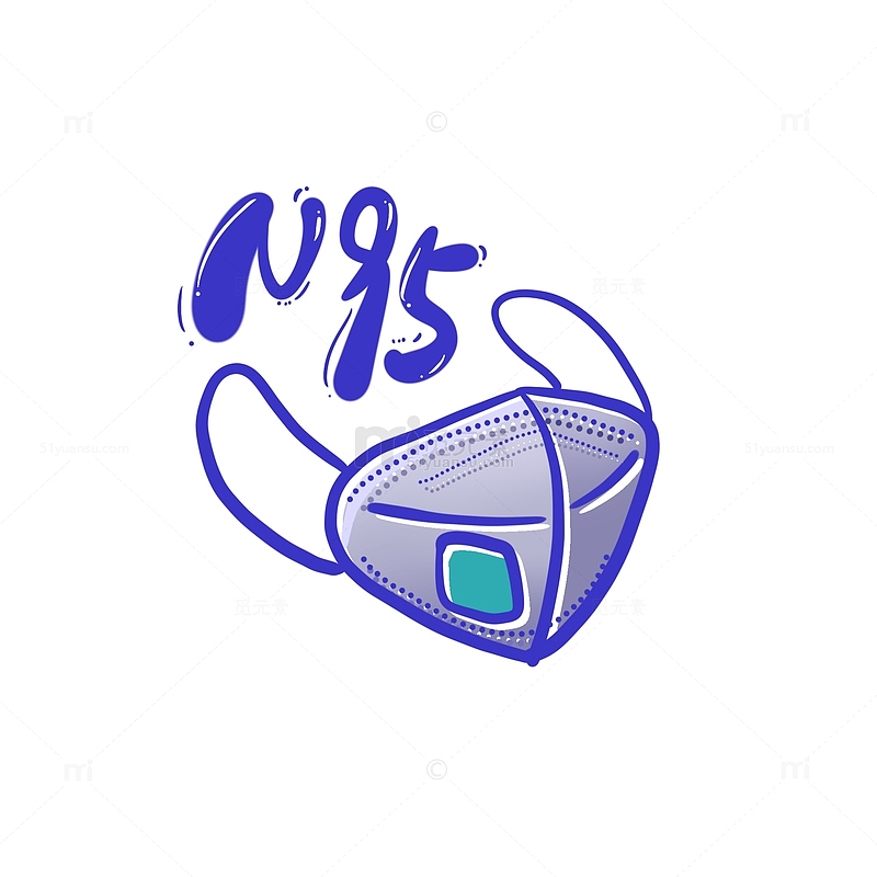 蓝色手绘N95口罩疫情防护手绘元素