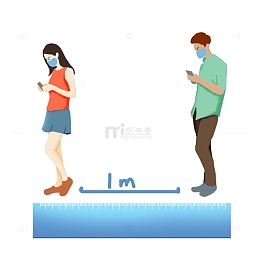 手绘防疫保持距离