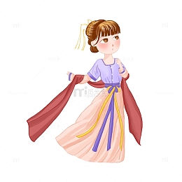 粉紫色国风卡通嫦娥奔月中秋节手绘图