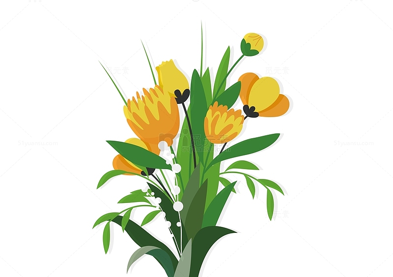 黄色花朵植物装饰矢量手绘