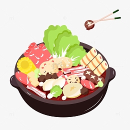红色卡通火锅素材手绘图