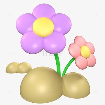 卡通可爱3d立体花朵c4d元素