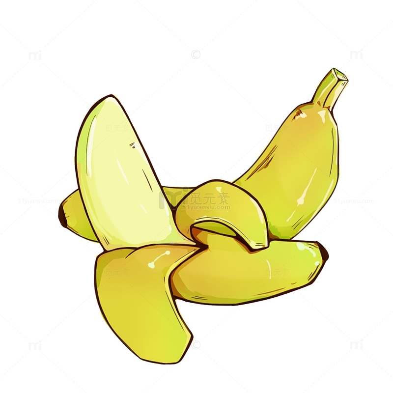 黄色 水果 香蕉 手绘 插画