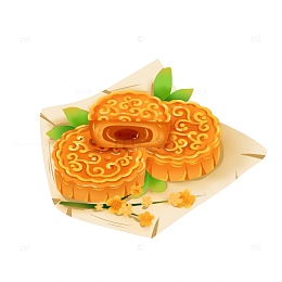 手绘中秋节月饼桂花中式装饰元素