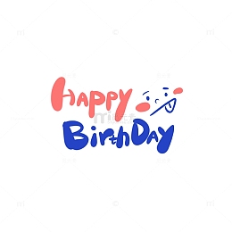 蓝粉卡通可爱生日快乐英文手绘艺术字