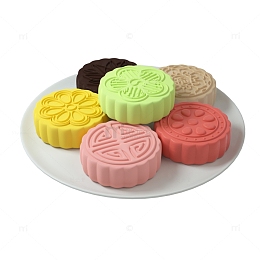 彩色3D立体月饼元素