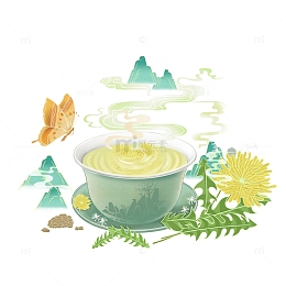 蒲公英茶茶盏手绘插画