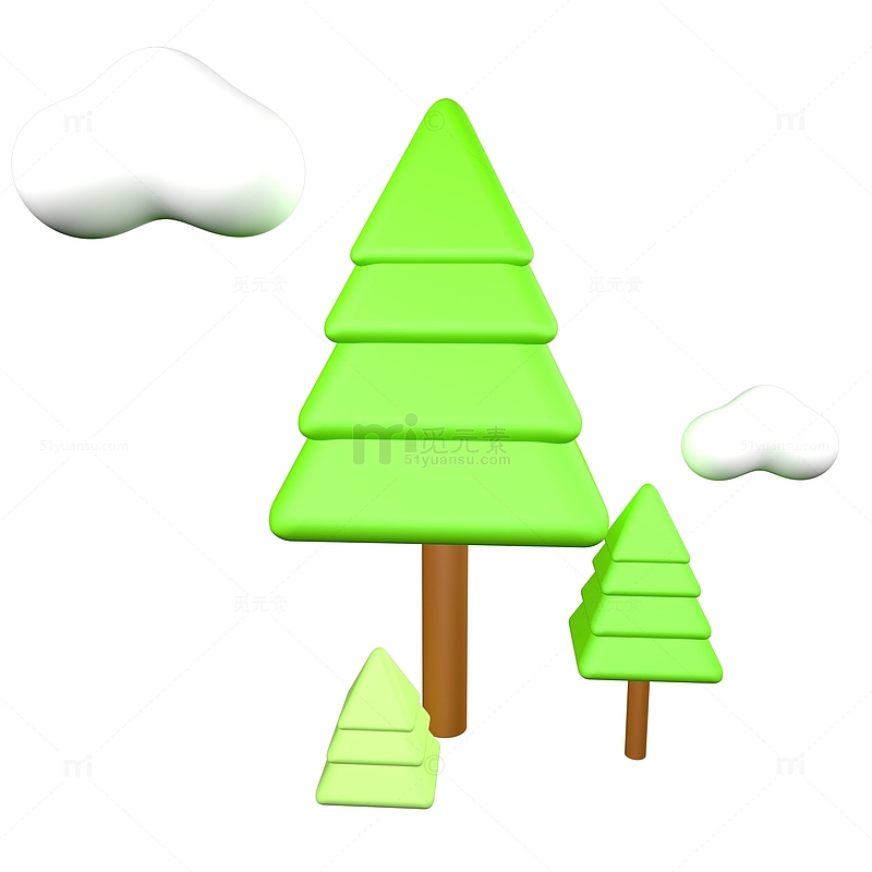 绿色小清新3D立体树木C4D装饰元素