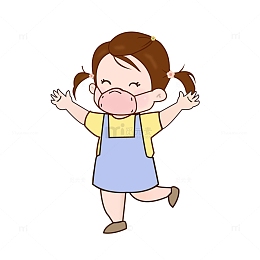 卡通可爱小女孩疫情防护戴口罩人人有责