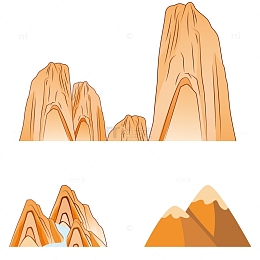 橙色卡通山水手绘素材