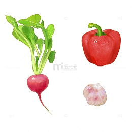 萝卜红椒蒜头蔬菜手绘元素