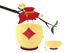 中秋节桂花酒酒坛矢量手绘