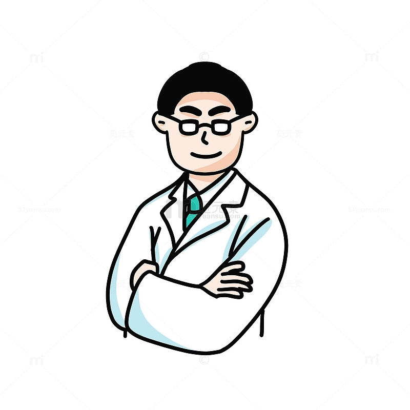 白色卡通医生白大褂防疫人员手绘元素