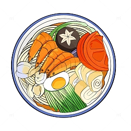 国潮拉面面条美食虾装饰手绘图