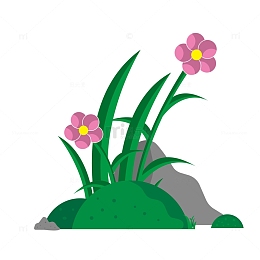 春天手绘卡通草丛野花矢量图