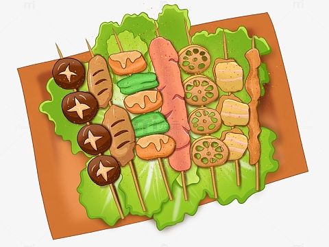 卡通手绘简约小清新蛋糕牛角包甜品(1000x1000)aipng黄色手绘杨枝甘露