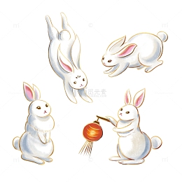 中秋节手绘卡通可爱玉兔元素