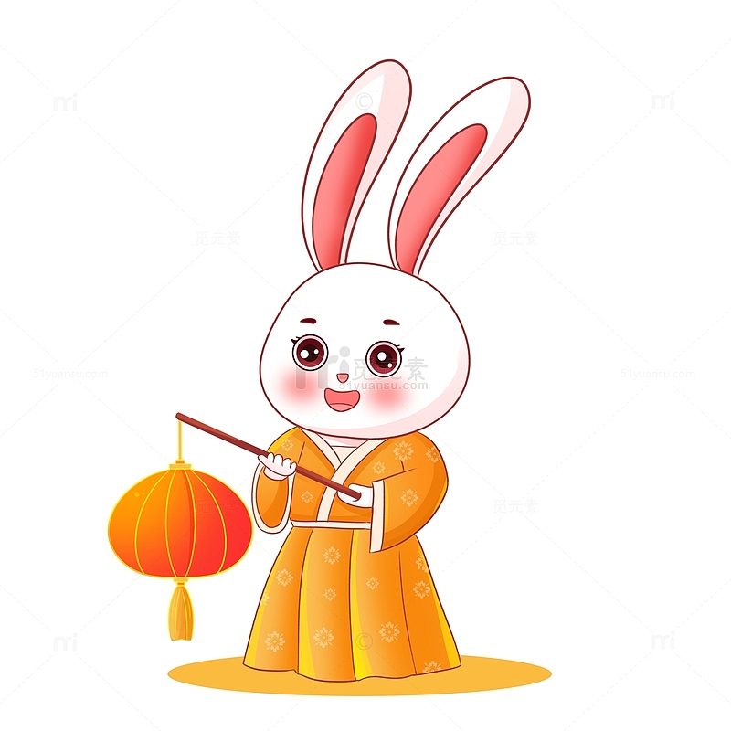 中秋节穿汉服的玉兔提灯笼