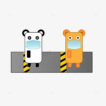 动物卡通防疫安全距离排队素材