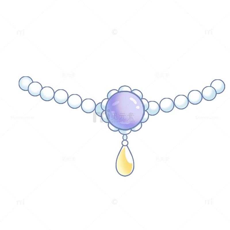 蓝紫色优雅珍珠项链手绘图