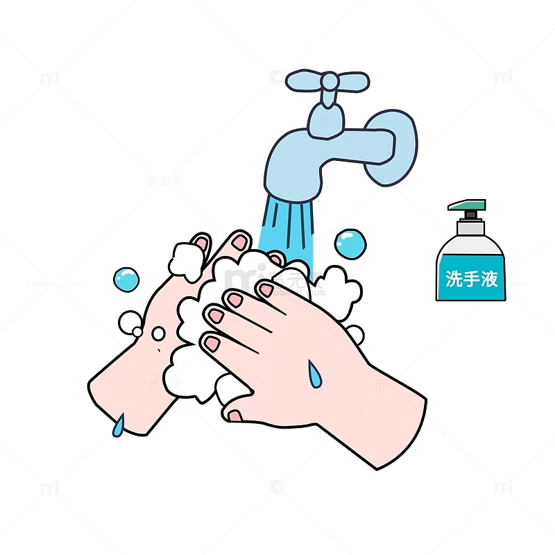 卡通勤洗手注意个人卫生共同抗疫