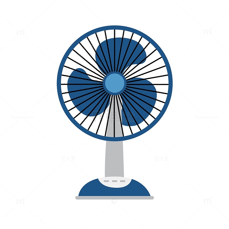 炎热夏天蓝色吹风电风扇免抠卡通插画素材