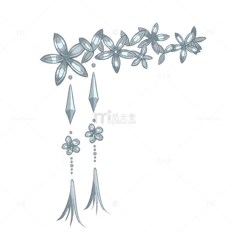 蓝灰色卡通花朵银饰吊坠饰品手绘图