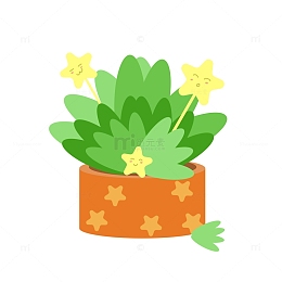 绿色小清新一盆花手绘图