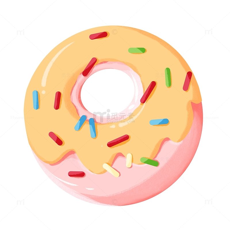 粉色黄色卡通甜甜圈美食甜品手绘图