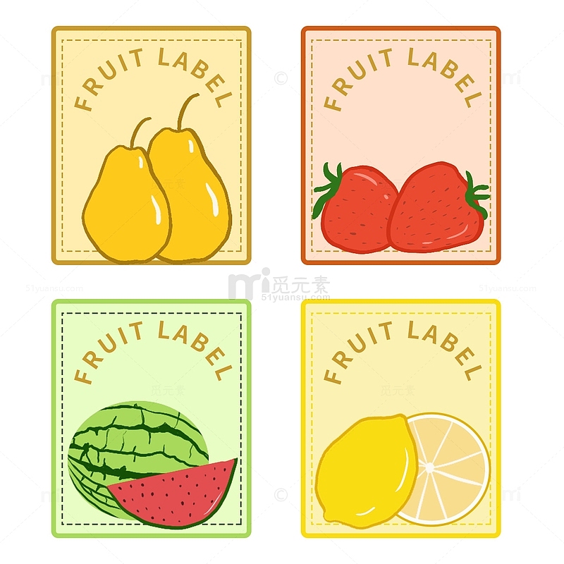 水果贴纸梨草莓西瓜柠檬手绘标签元素
