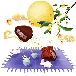 国风手绘中秋兔子赏月桂花酿孔明灯