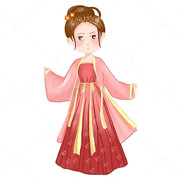 粉色温柔清新可爱古风人物手绘图