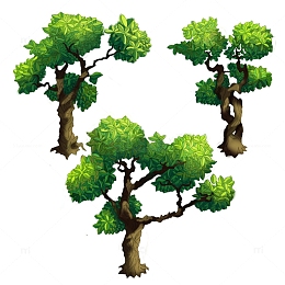 绿色小清新奇怪的小树绿树植物手绘元素