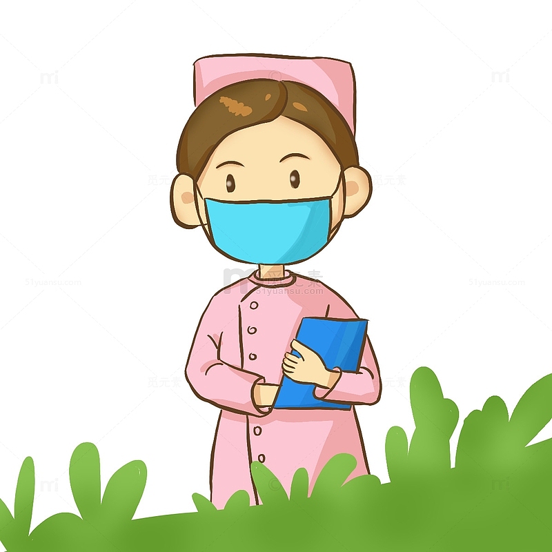 卡通护士疫情防护戴口罩粉色衣服手绘元素