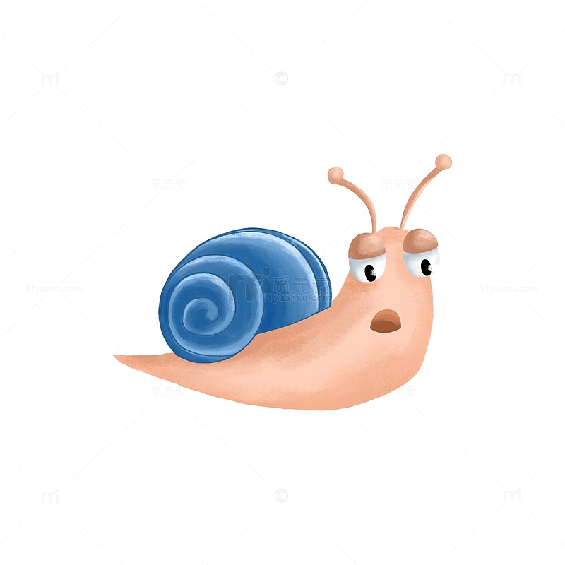 蓝色肉色呆萌可爱卡通小蜗牛手绘图