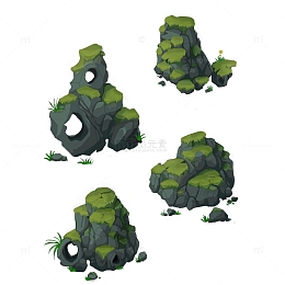 绿色游戏奇怪的石头青苔附着物手绘图