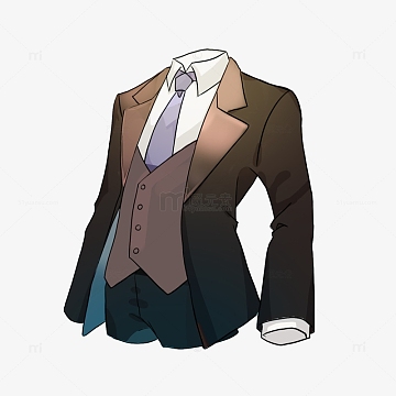 棕色卡通西装马甲领带衬衫套装手绘图