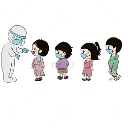 马卡龙色可爱小朋友排队核酸疫情防护手绘图