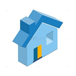 蓝色科技房子房屋手绘3D立体元素免扣素材