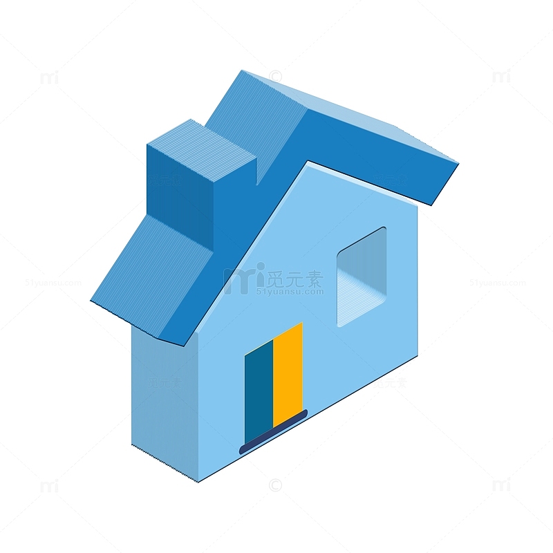 蓝色科技房子房屋手绘3D立体元素免扣素材