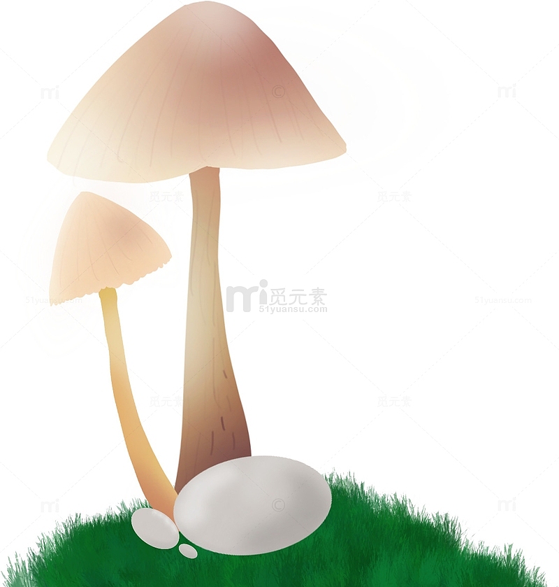 米白色渐变可爱小蘑菇手绘
