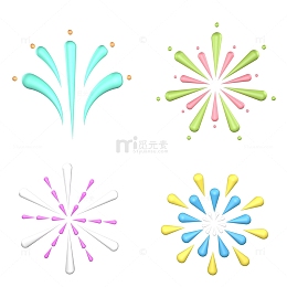 C4D彩色立体卡通炫彩烟花3D装饰图案